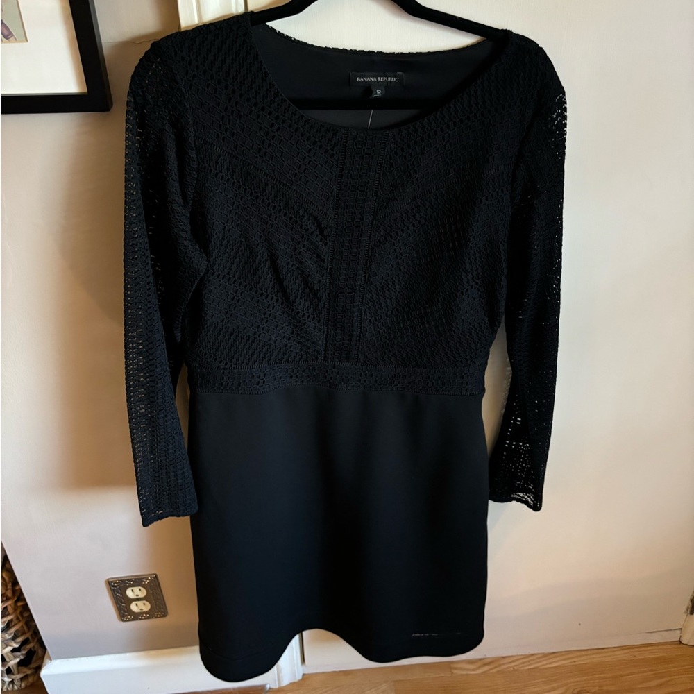 NWT, size 12. Black, Banana Republic mini A-line dress